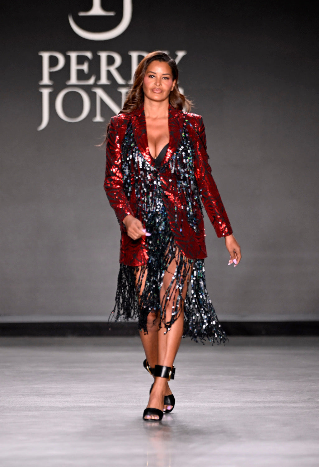 Red &amp; Black Sequin Fringe Jacket