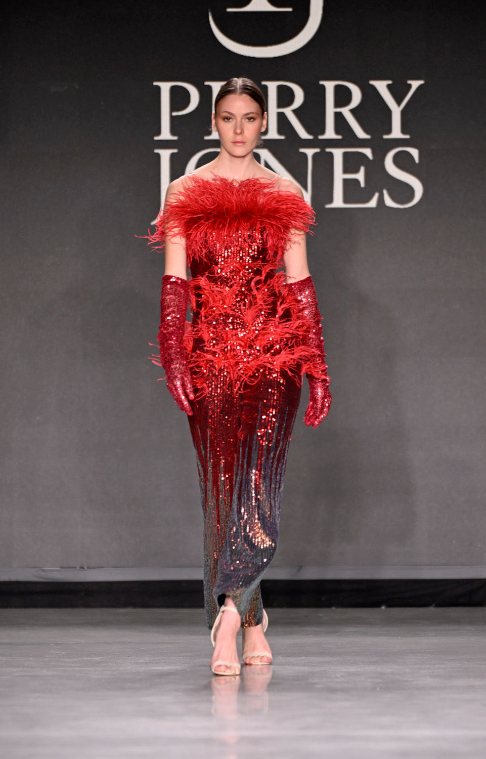 Red Ombre Sequin Feather Jumpsuit
