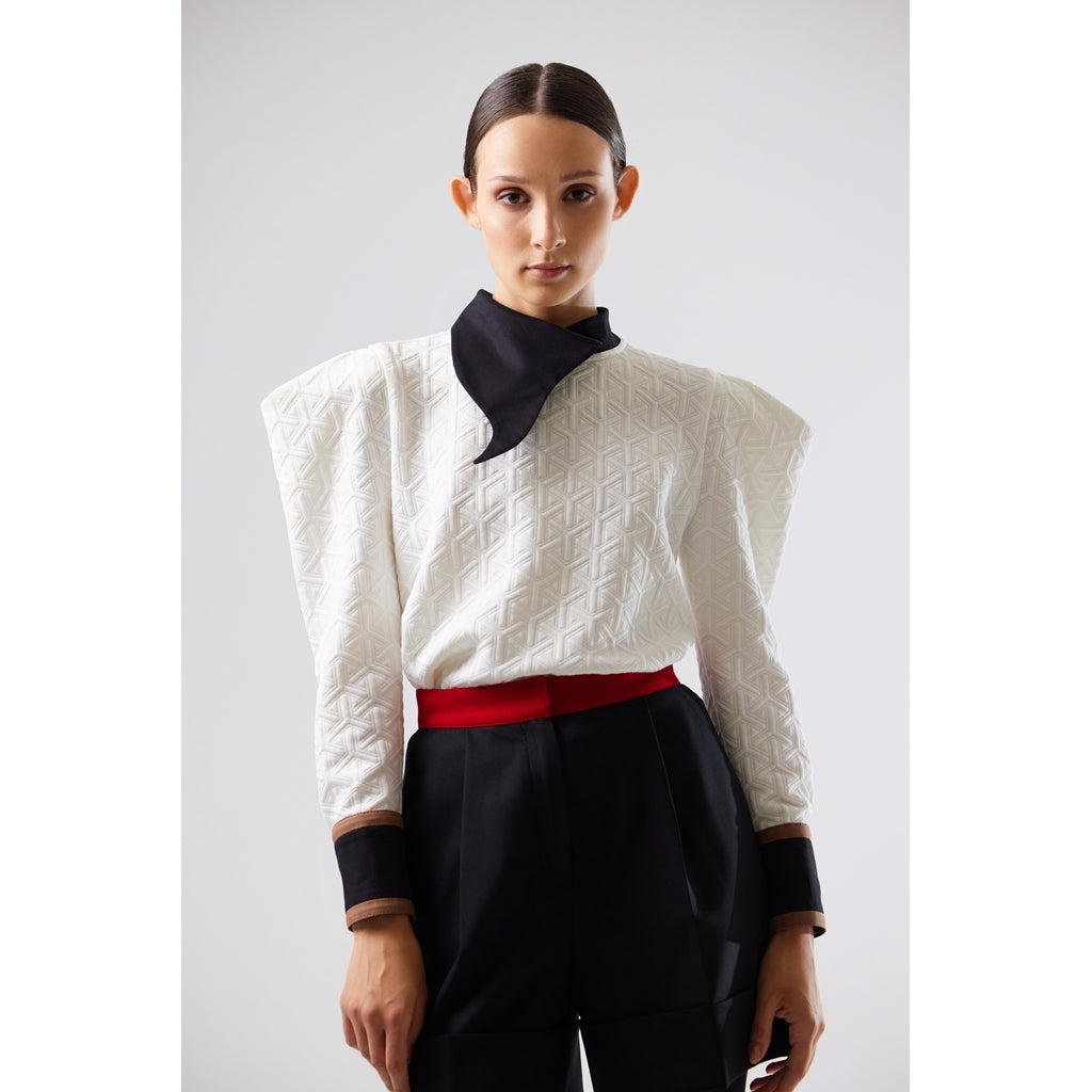 JULIA ALLERT - Asymmetrical Collar Blouse | White, buy at DOORS NYC