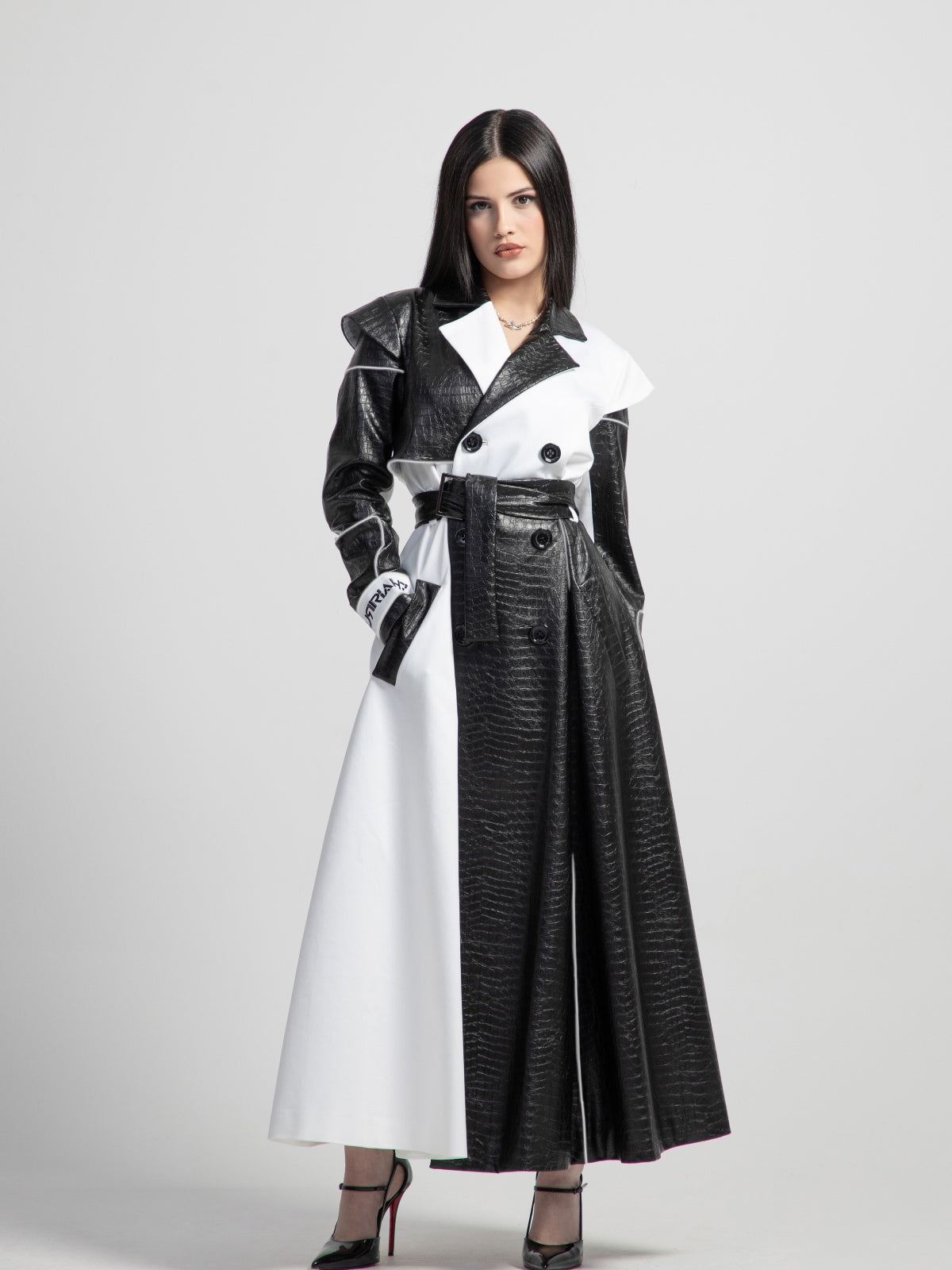 REFLECTIVE BLACK&amp;WHITE TRENCH Coat