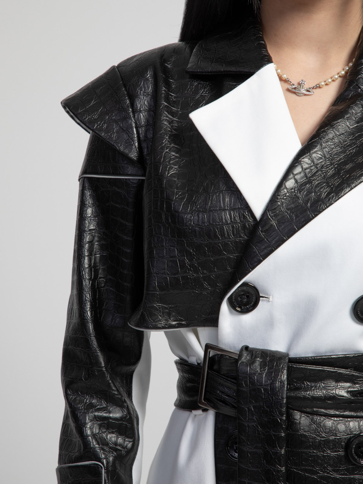 REFLECTIVE BLACK&amp;WHITE TRENCH Coat