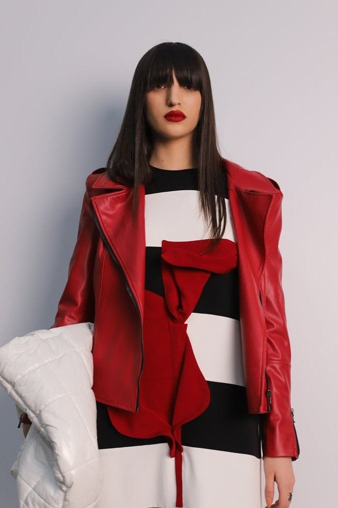 JULIA ALLERT - Faux Leather Jacket With Shoulder Pads | Red, buy at DOORS NYC