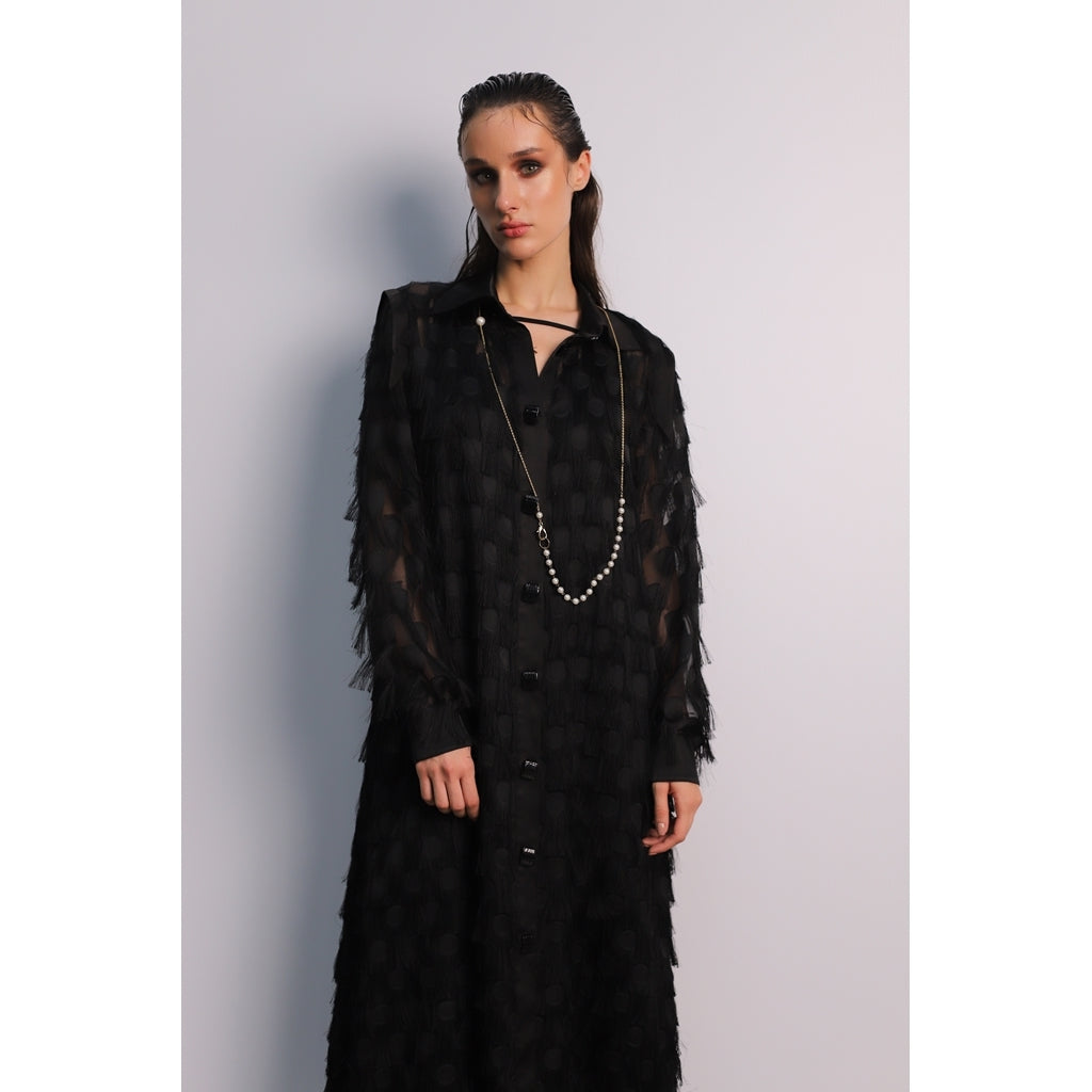 JULIA ALLERT - Slip Dress With Sheer Cape | Black, buy at doors.nyc