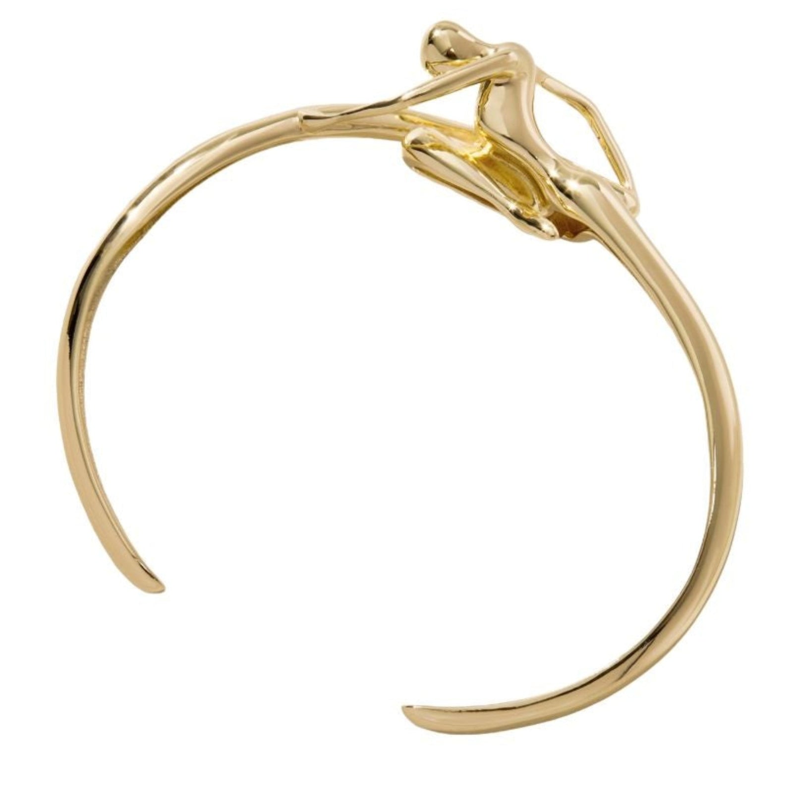 The Gold Instinto Bracelet from ANNA PRATA's Corpo E Alma Collection is an elegant gold and silver open-ended bangle for women, featuring a sculpted figure lying on their side with arms outstretched.