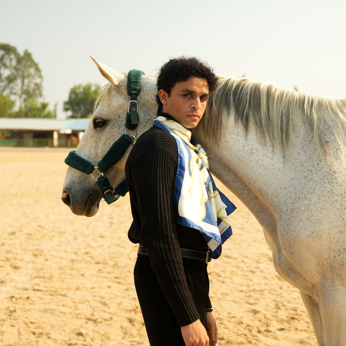 It's Feed Time Blue Large Scarf - model