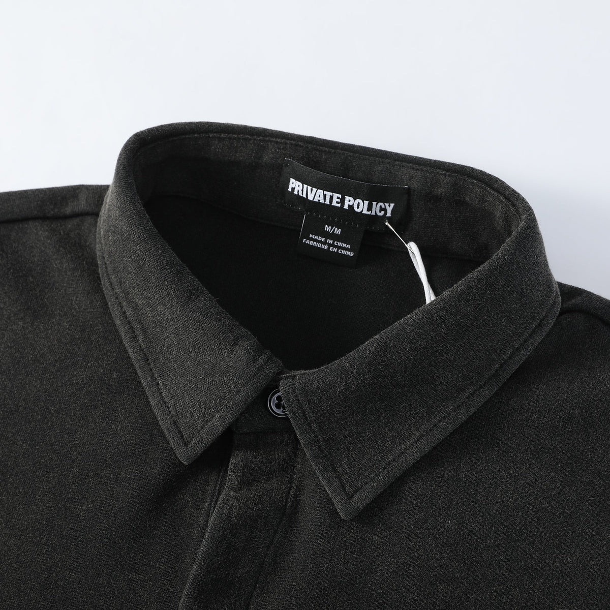 Washed Black Long Sleeve Polo Shirt