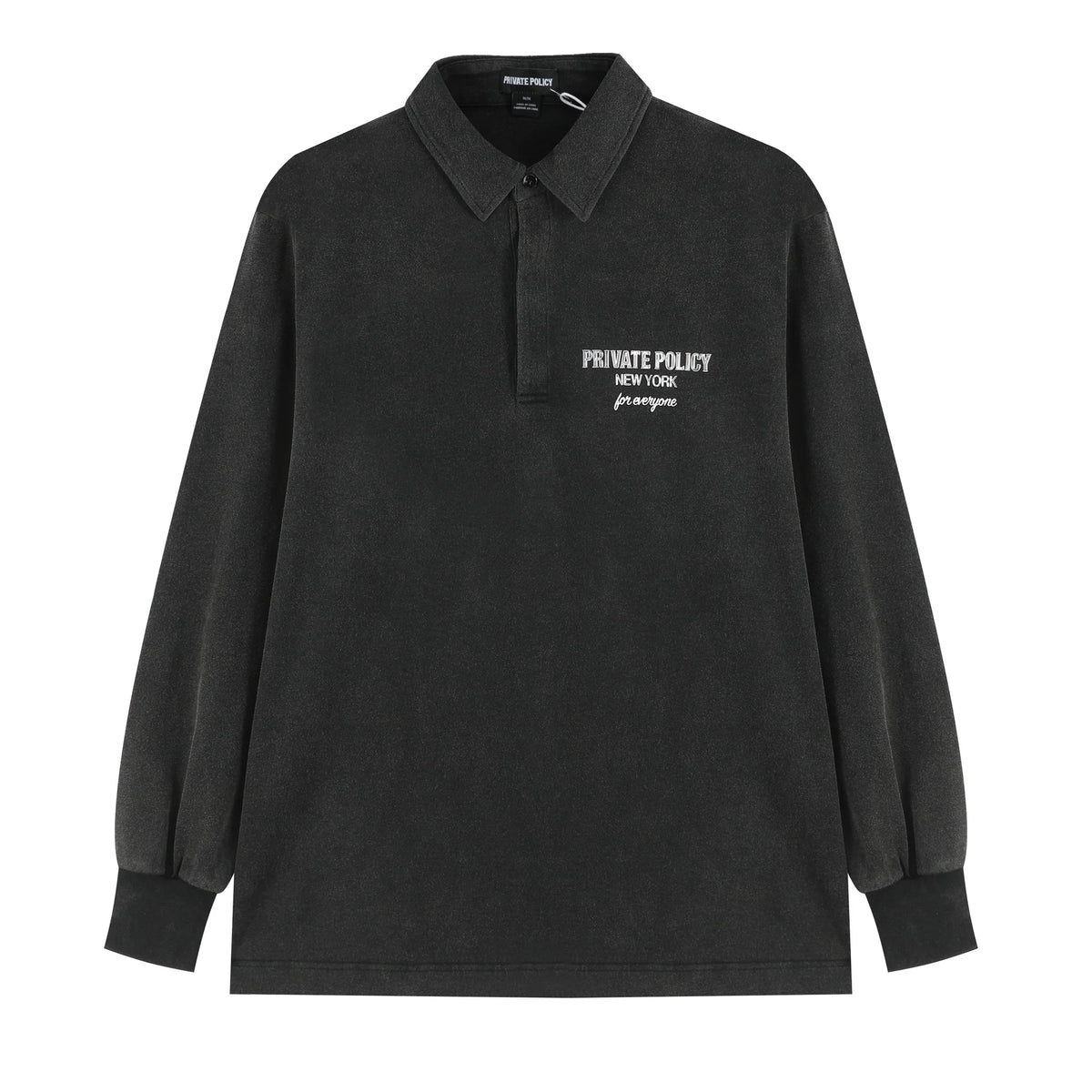 Washed Black Long Sleeve Polo Shirt