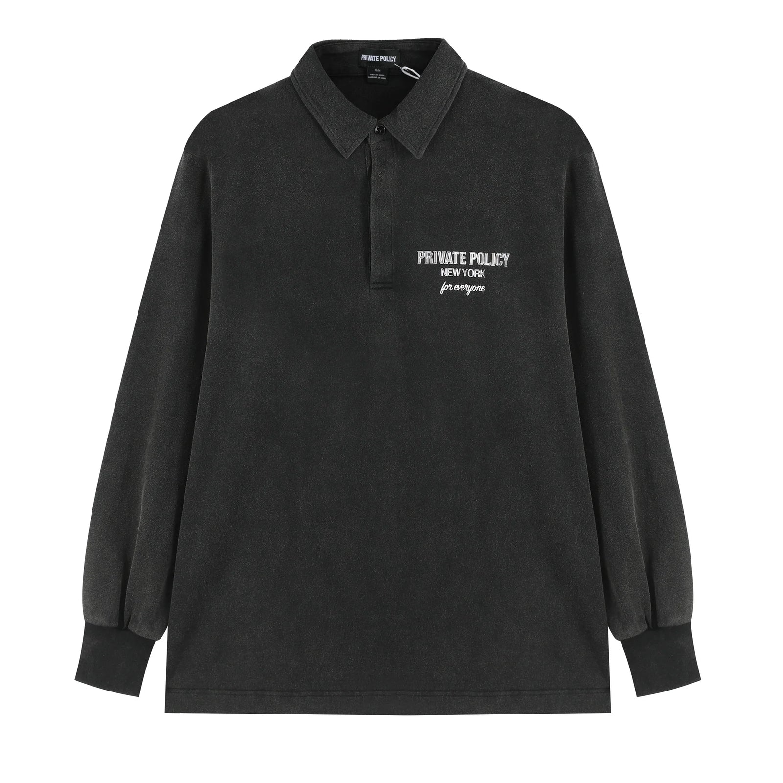 Washed Black Long Sleeve Polo Shirt