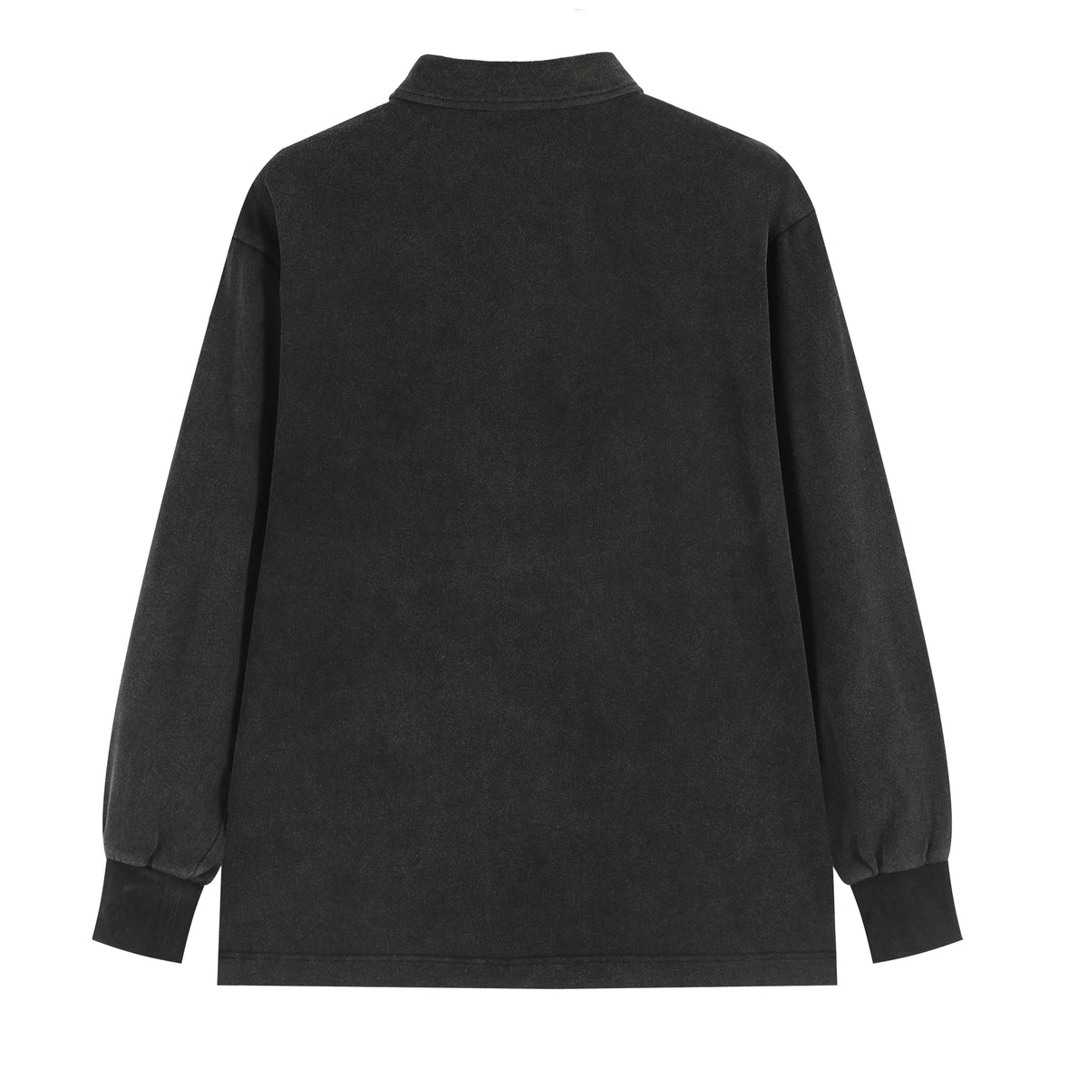 Washed Black Long Sleeve Polo Shirt