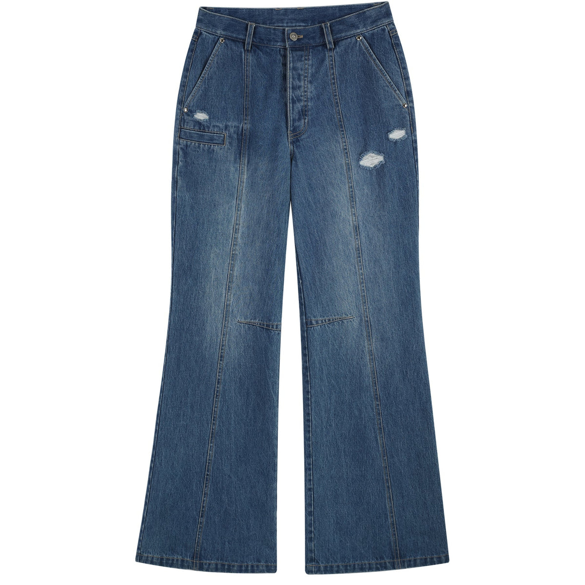 Blue Flared Distressed Denim Jeans