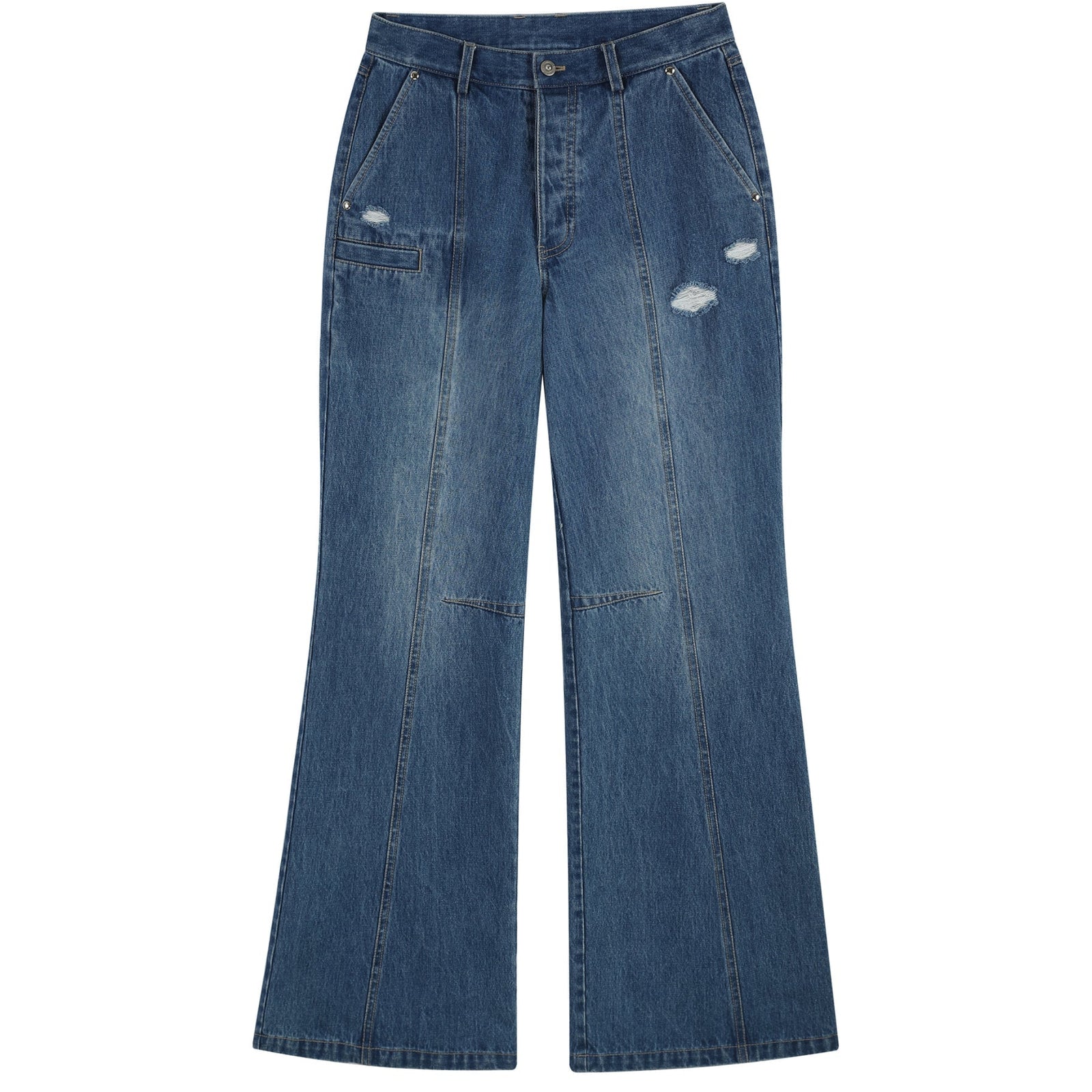 Blue Flared Distressed Denim Jeans