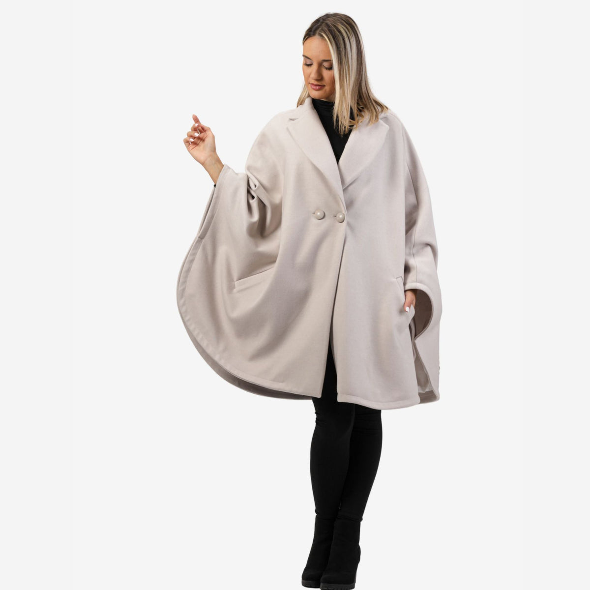 Jasmine Off-White Oversized Cape Coat
