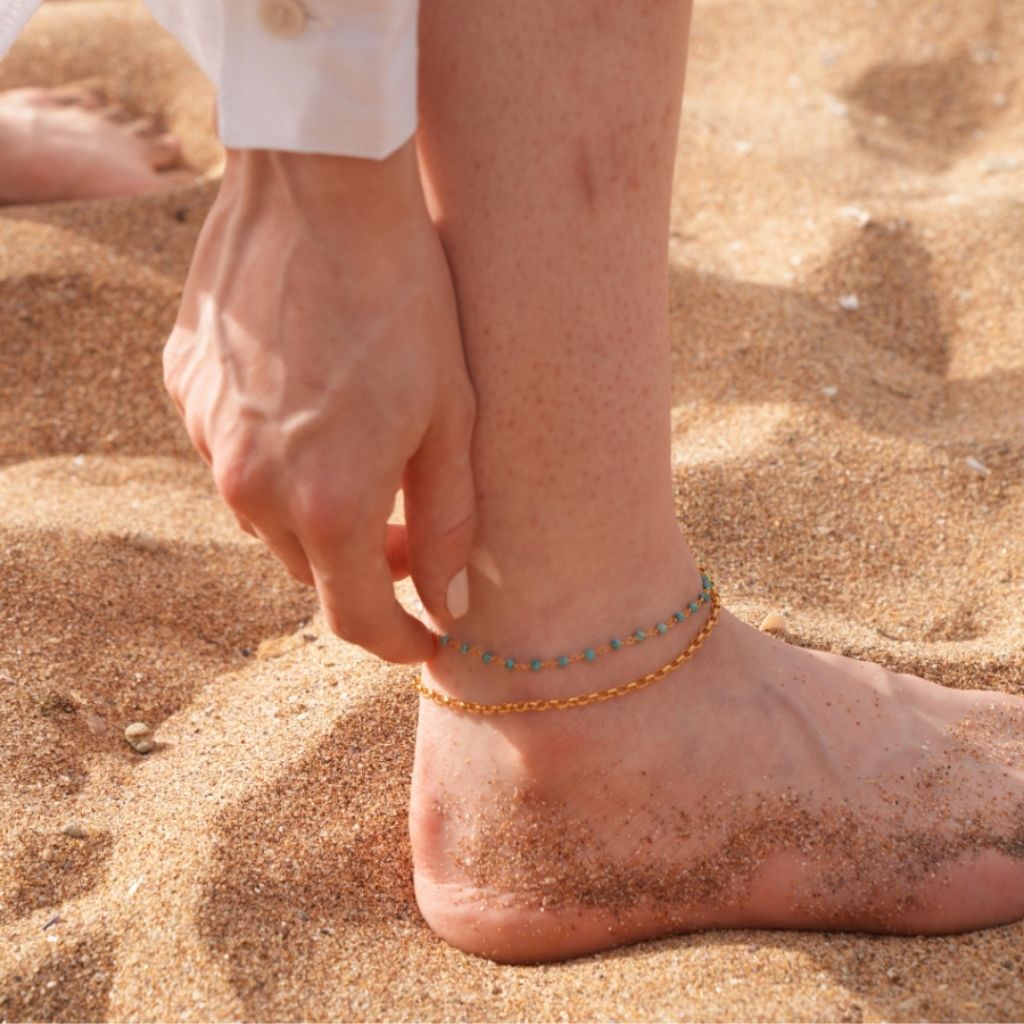 LINYA JEWELLERY - Jemy Gold Chain Anklet with Turquoise Beads, buy at DOORS NYC