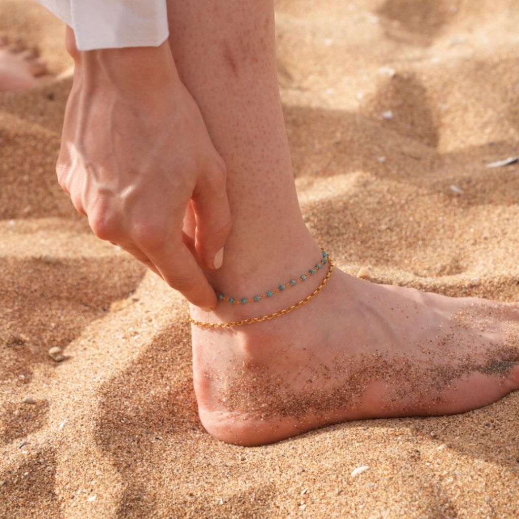 LINYA JEWELLERY - Jemy Gold Chain Anklet with Turquoise Beads, buy at DOORS NYC