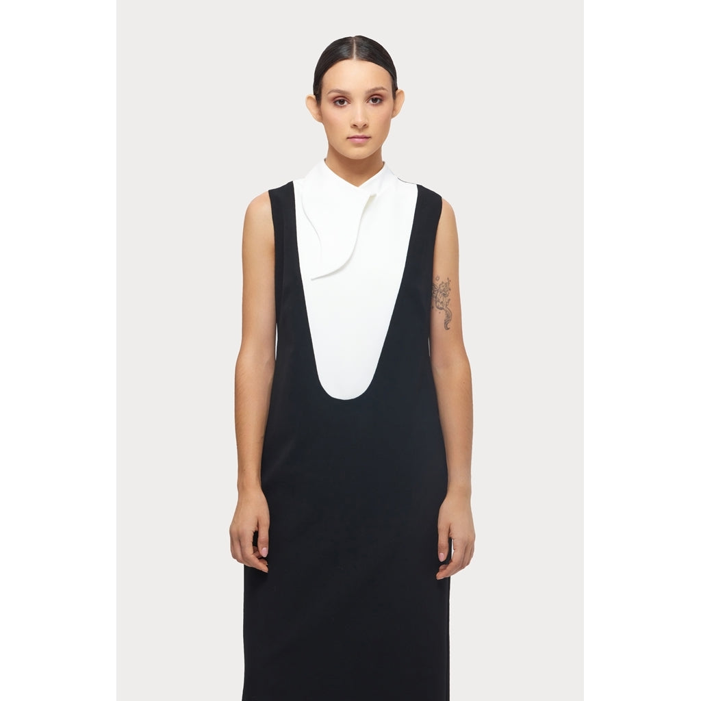 Formal Midi Dress With Unique Collar