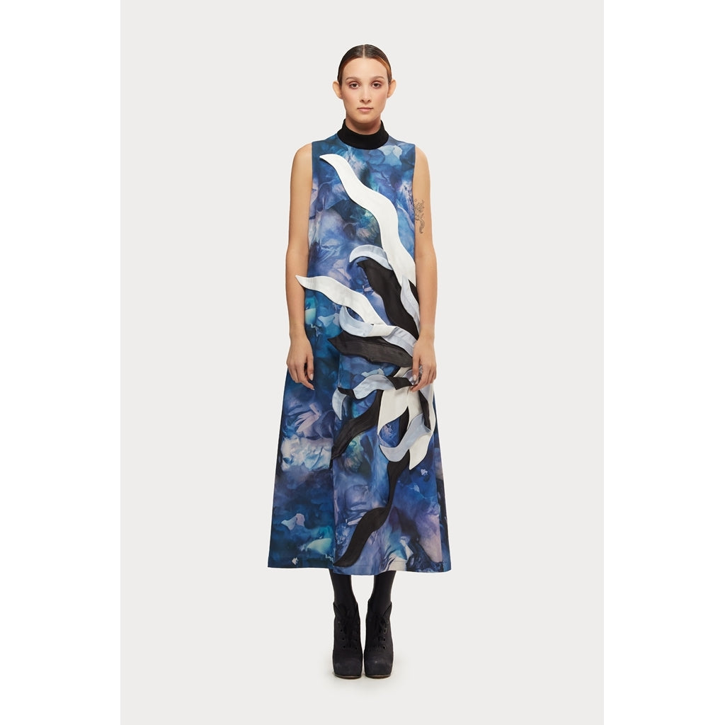 High Neck Sleeveless Dress | Blue