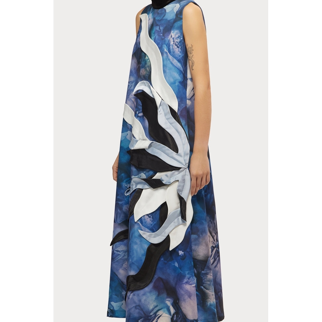 High Neck Sleeveless Dress | Blue