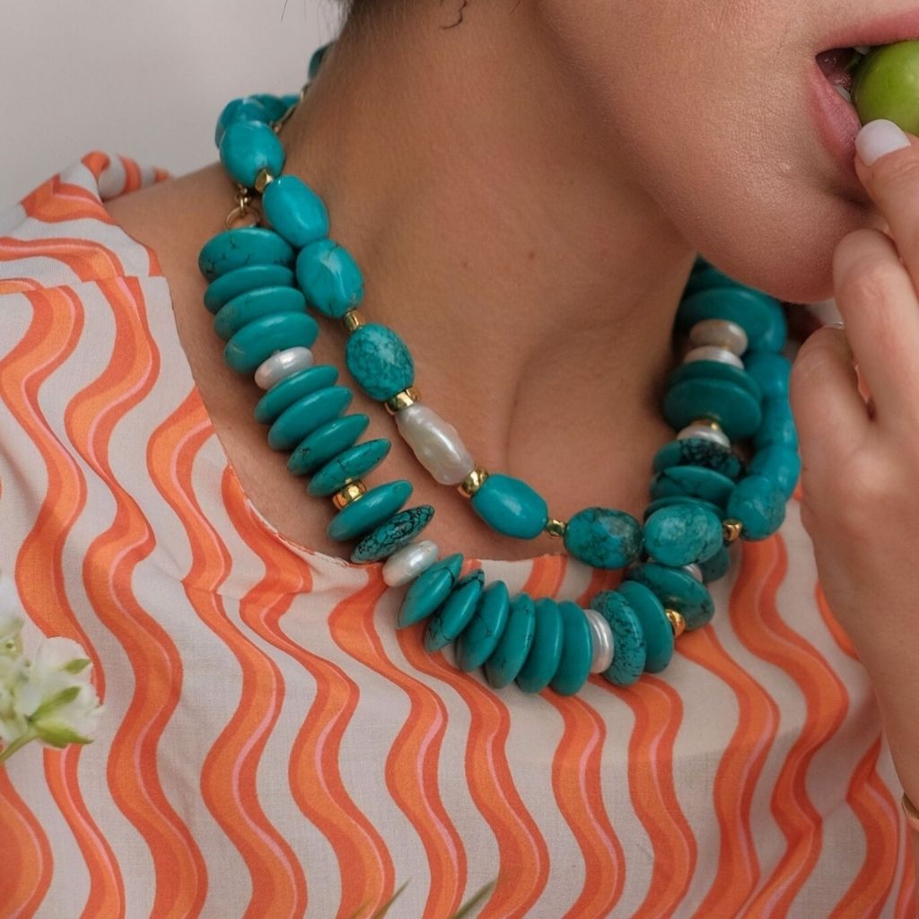 LINYA JEWELLERY - Kallisti Turquoise Gemstone Necklace with Baroque Pearl, buy at DOORS NYC
