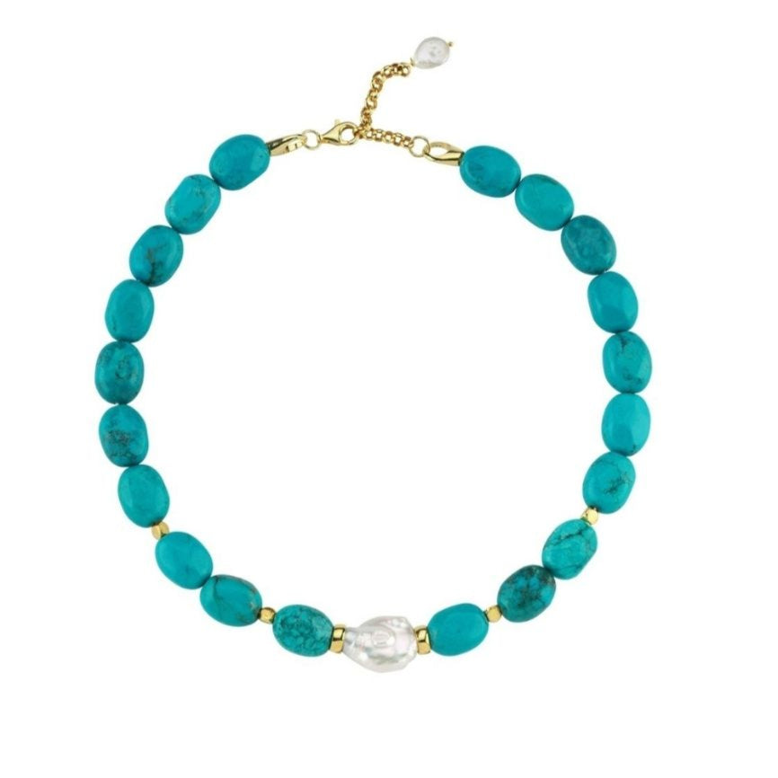 LINYA JEWELLERY - Kallisti Turquoise Gemstone Necklace with Baroque Pearl, buy at DOORS NYC