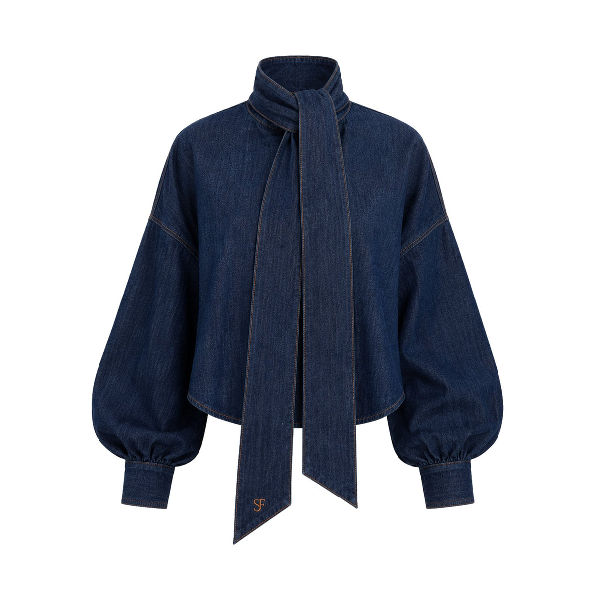 SOEUR &amp; FRÈRES - Dark Blue Denim Bow-Tie Shirt, buy at DOORS NYC