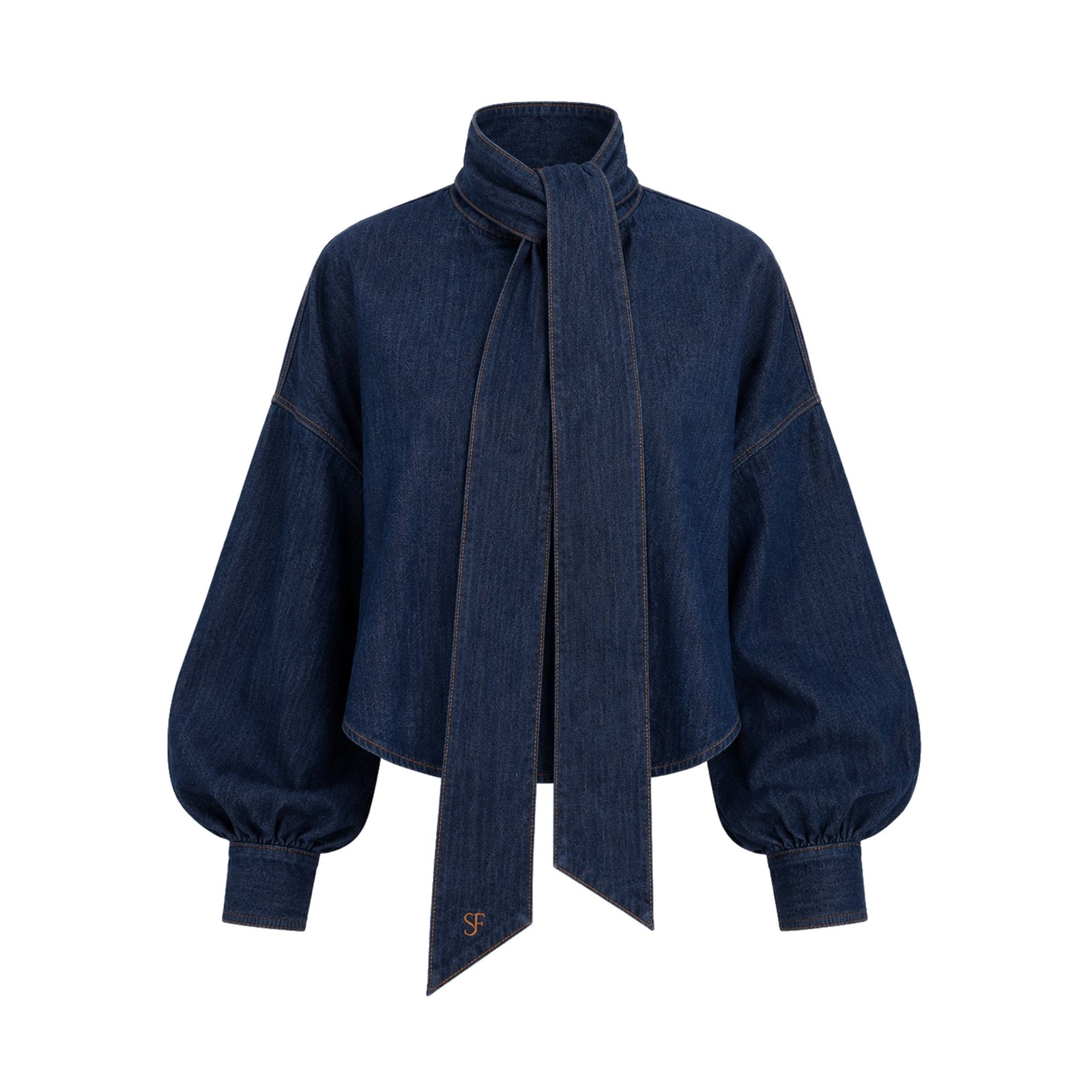SOEUR & FRÈRES - Dark Blue Denim Bow-Tie Shirt, PR Sample at DOORS NYC PR showroom
