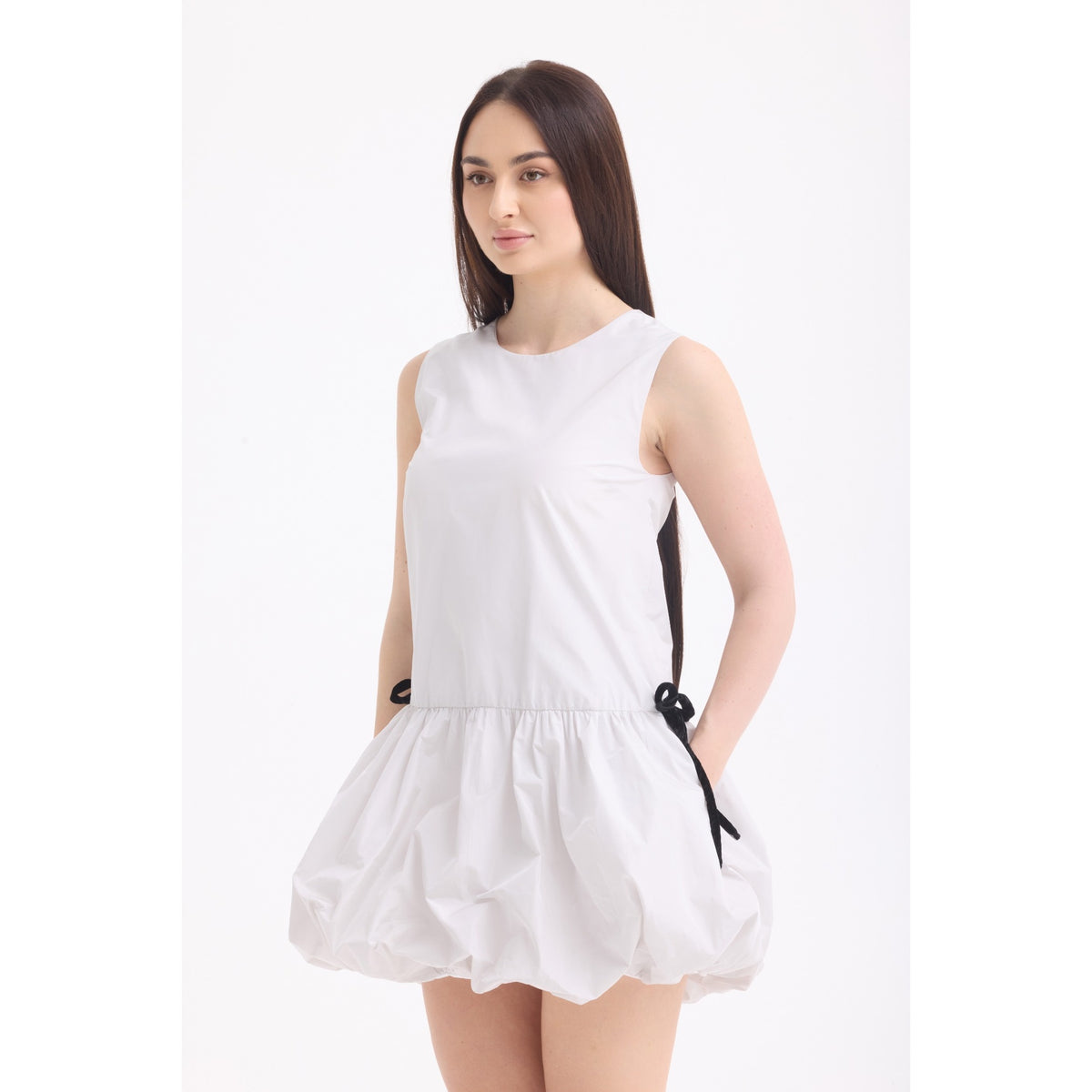 Light Grey Sculptural Bubble Hem Mini Dress