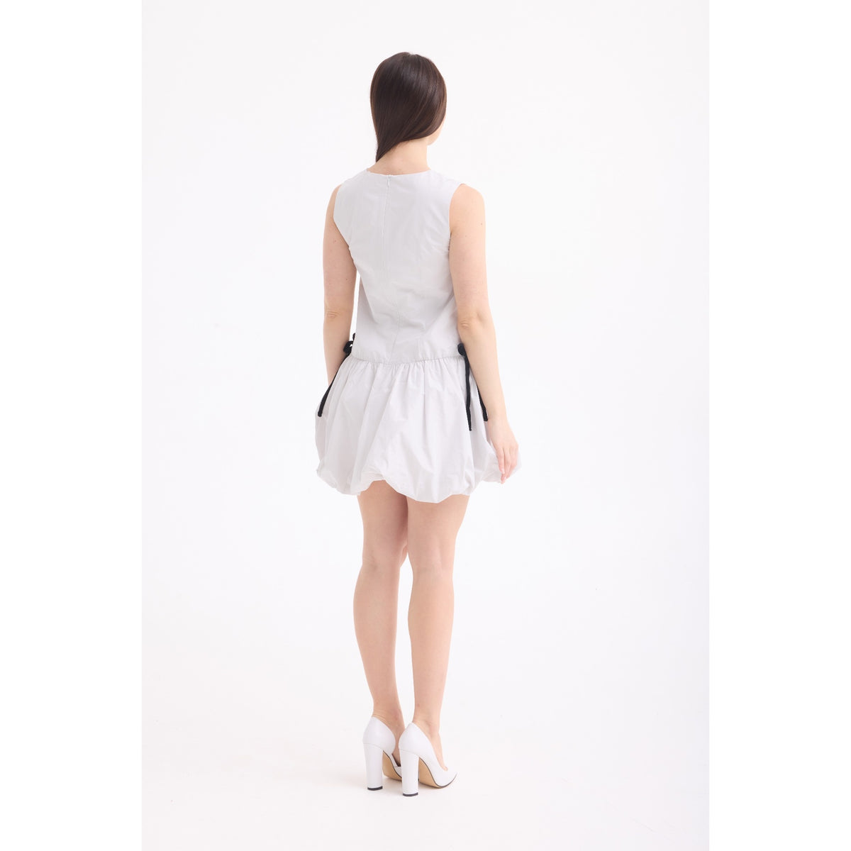 Light Grey Sculptural Bubble Hem Mini Dress