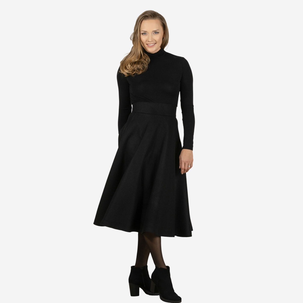 Lily Black Wool Midi Skirt