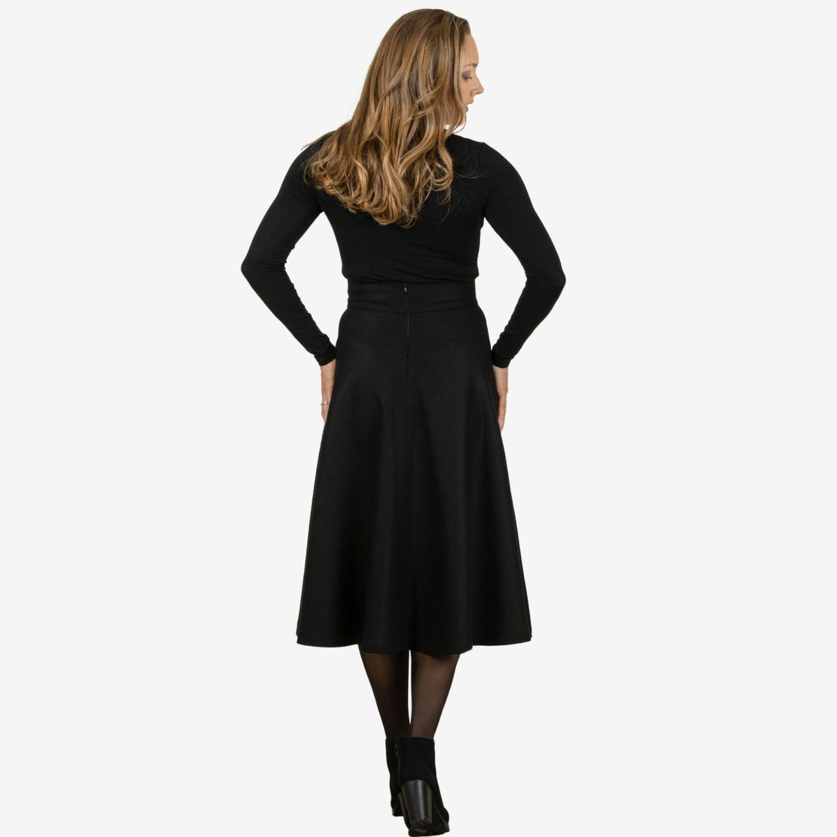 Lily Black Wool Midi Skirt