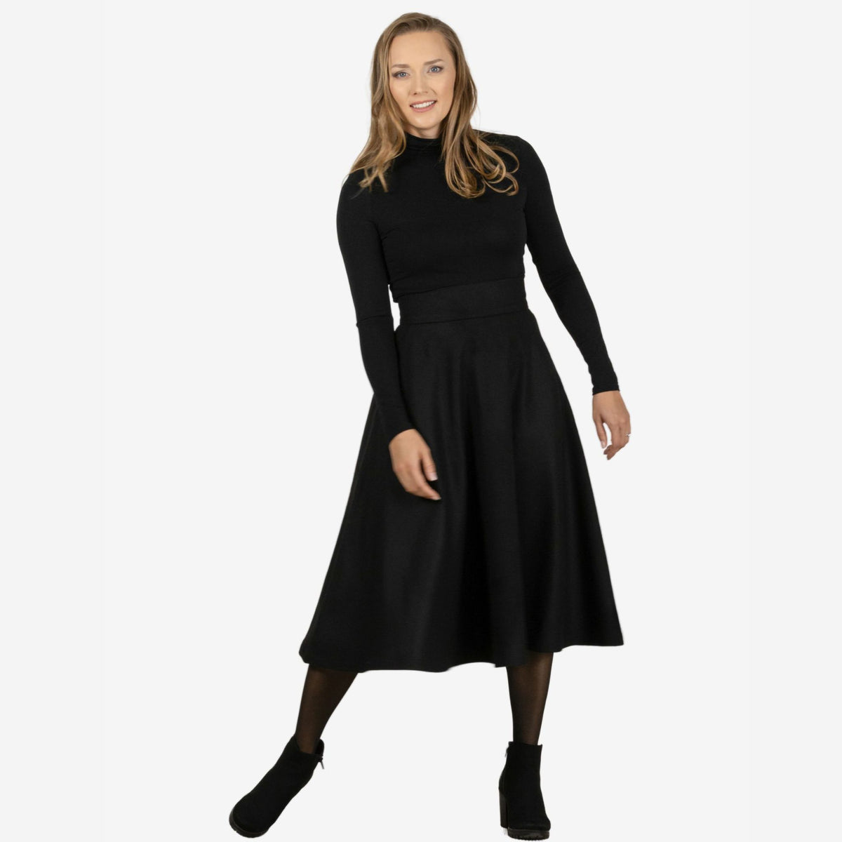 Lily Black Wool Midi Skirt
