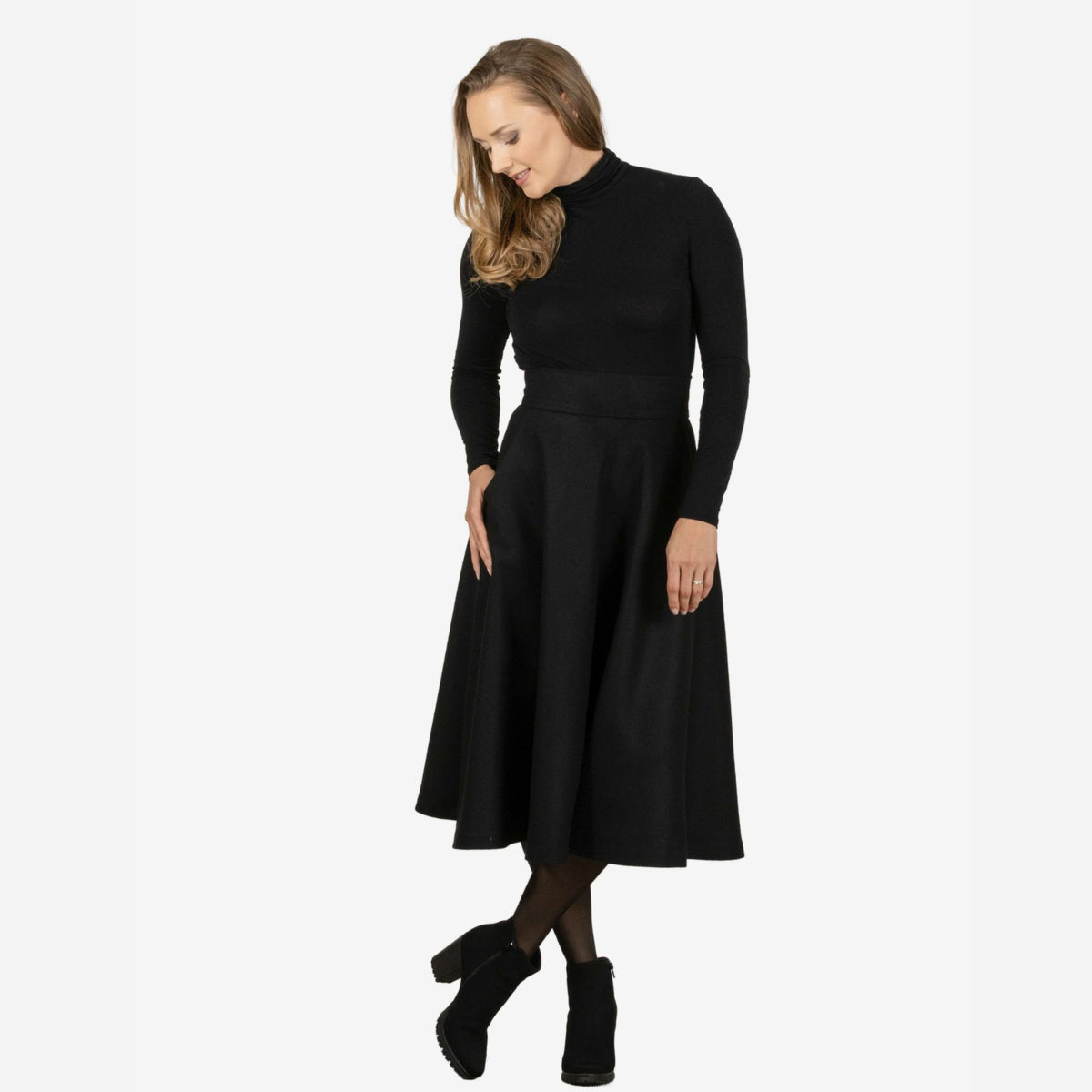 Lily Black Wool Midi Skirt