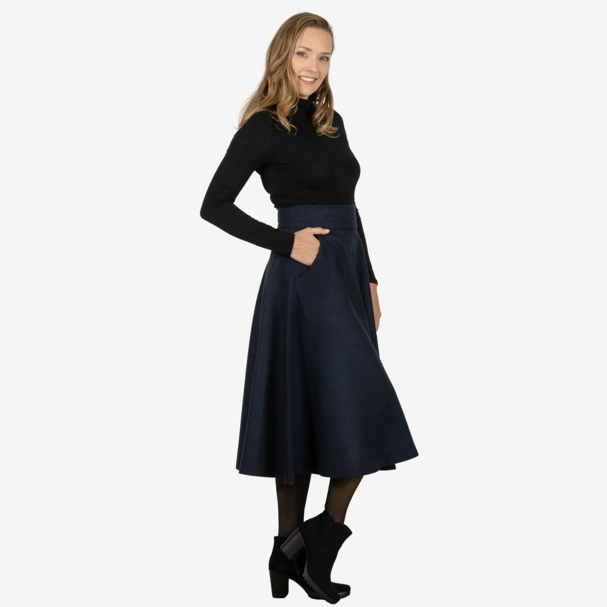 Lily Dark Blue Wool Midi Skirt