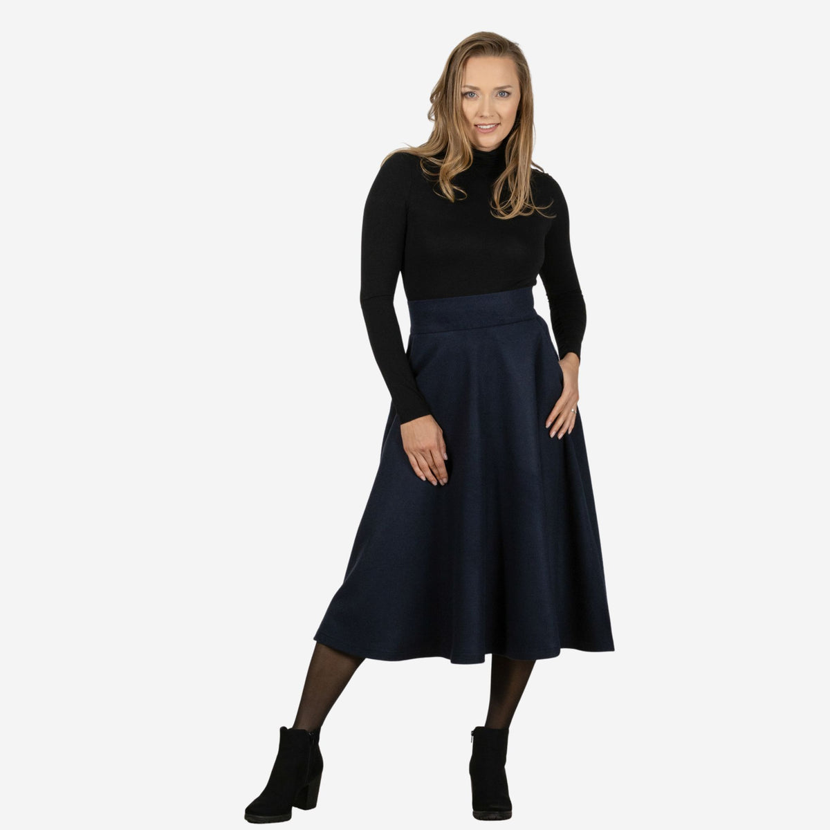 Lily Dark Blue Wool Midi Skirt