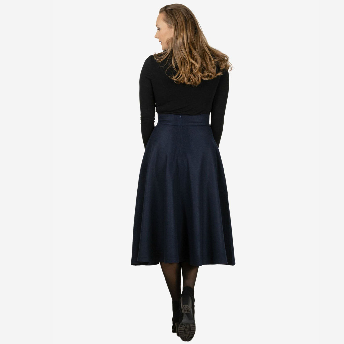 Lily Dark Blue Wool Midi Skirt