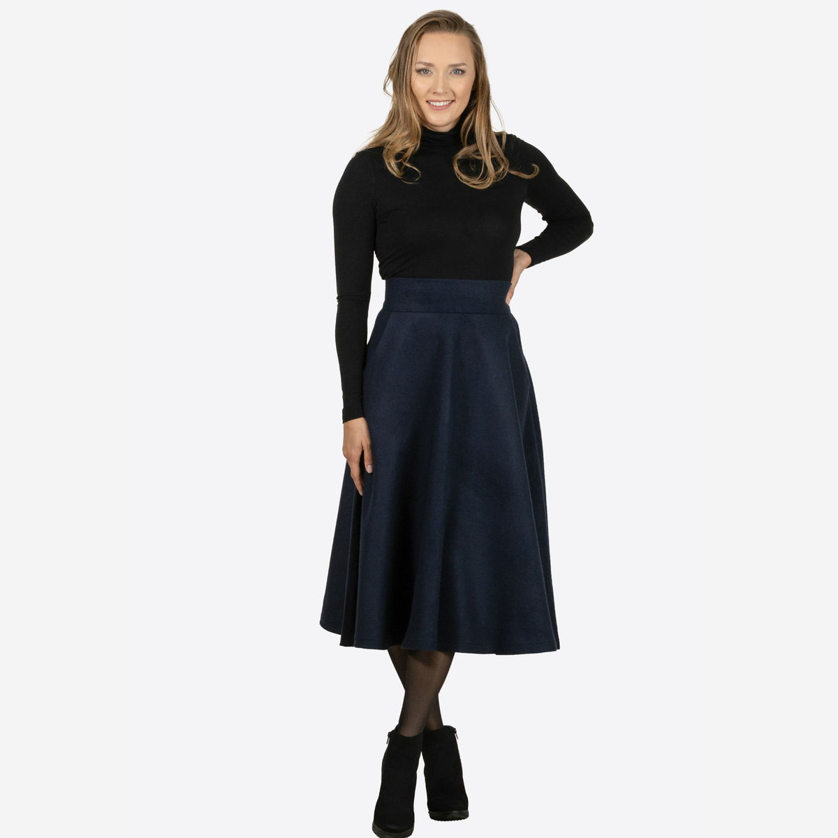 Lily Dark Blue Wool Midi Skirt