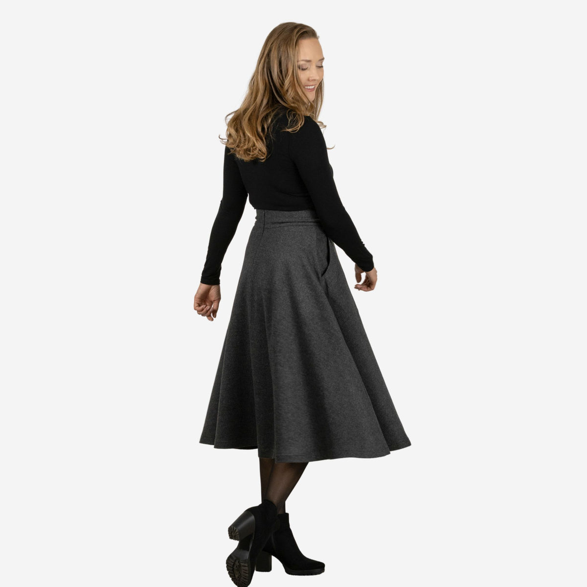 Lily Dark Gray Wool Midi Skirt