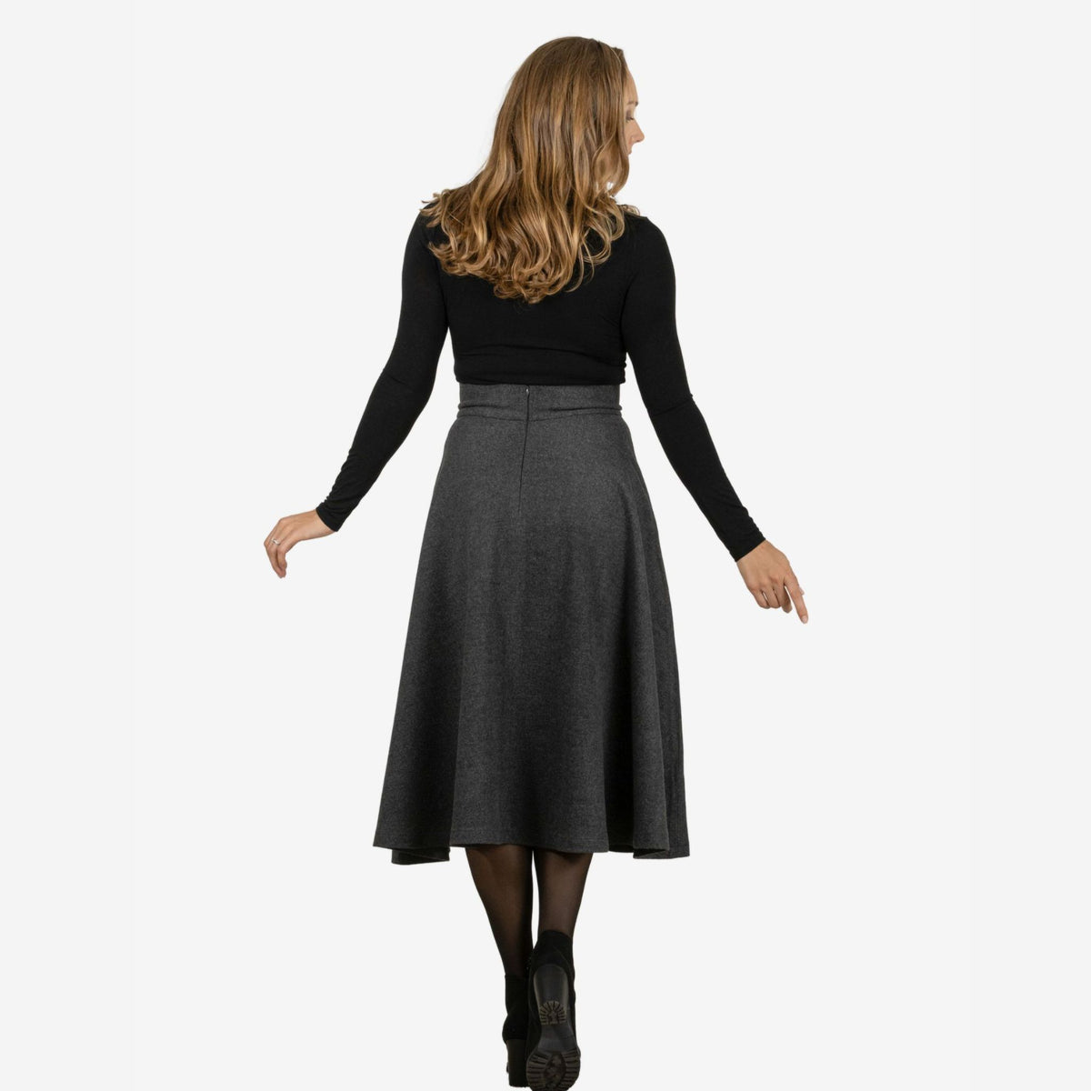 Lily Dark Gray Wool Midi Skirt