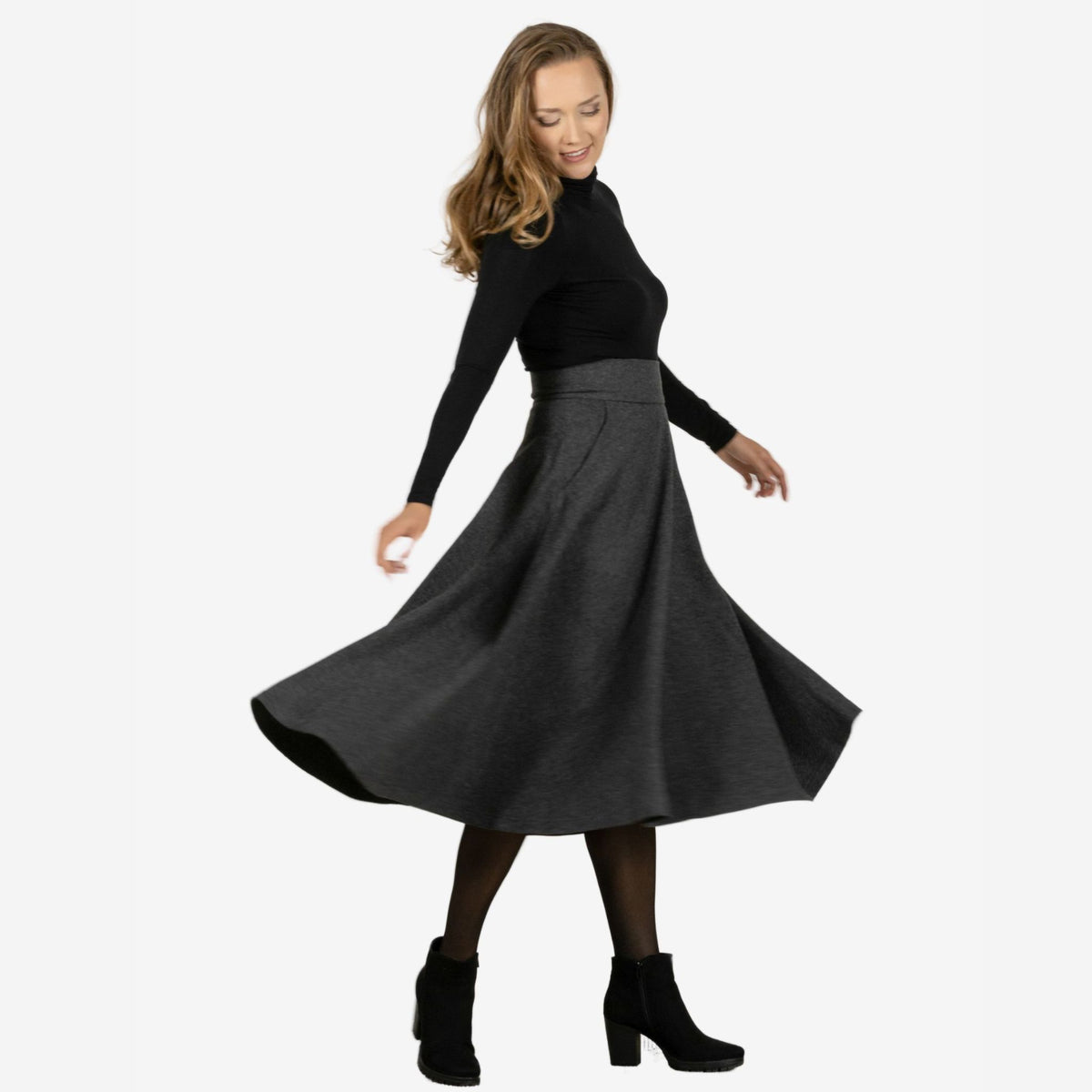 Lily Dark Gray Wool Midi Skirt