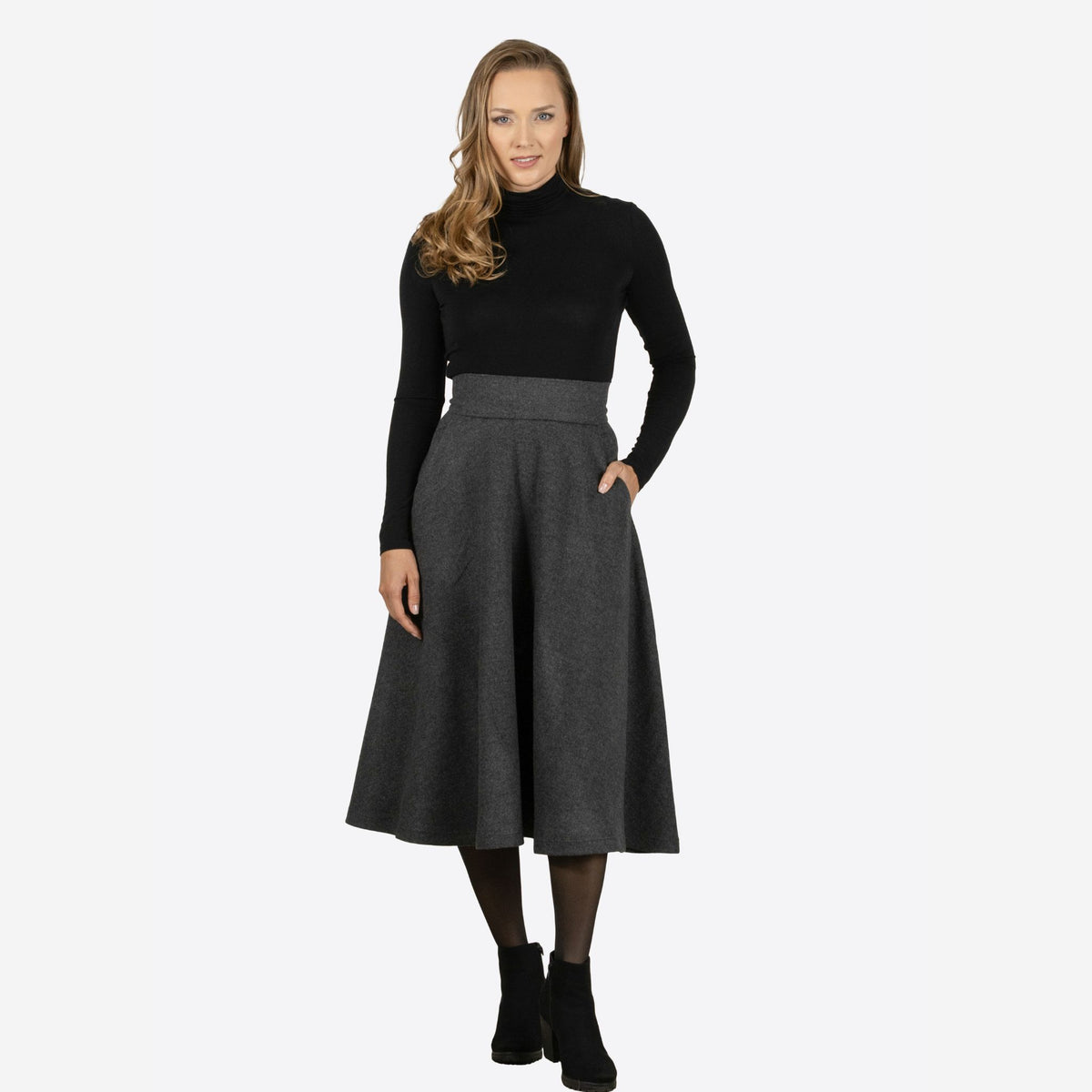 Lily Dark Gray Wool Midi Skirt