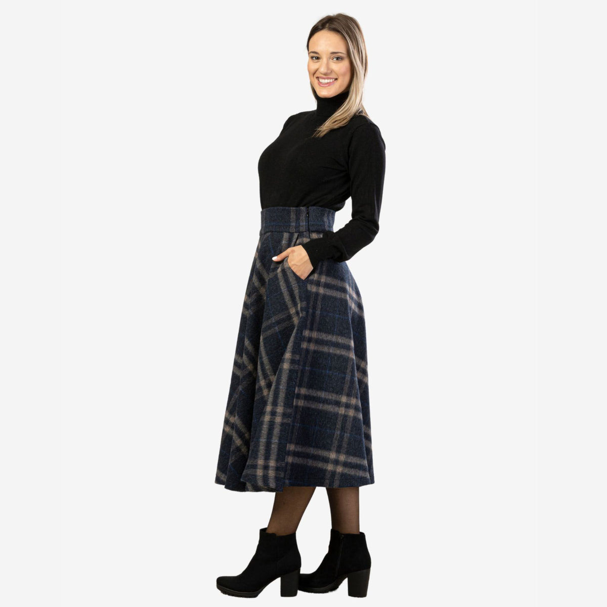 Lily Plaid Wool Midi Skirt
