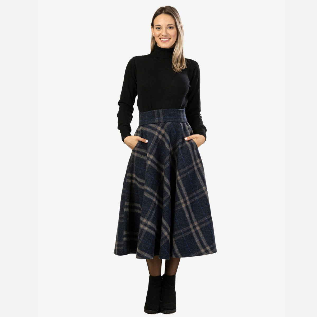 Lily Plaid Wool Midi Skirt