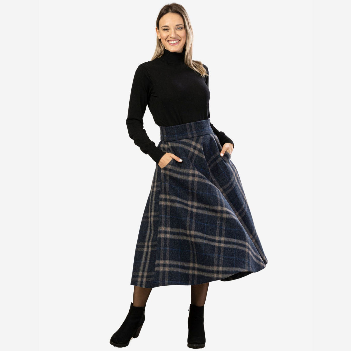 Lily Plaid Wool Midi Skirt