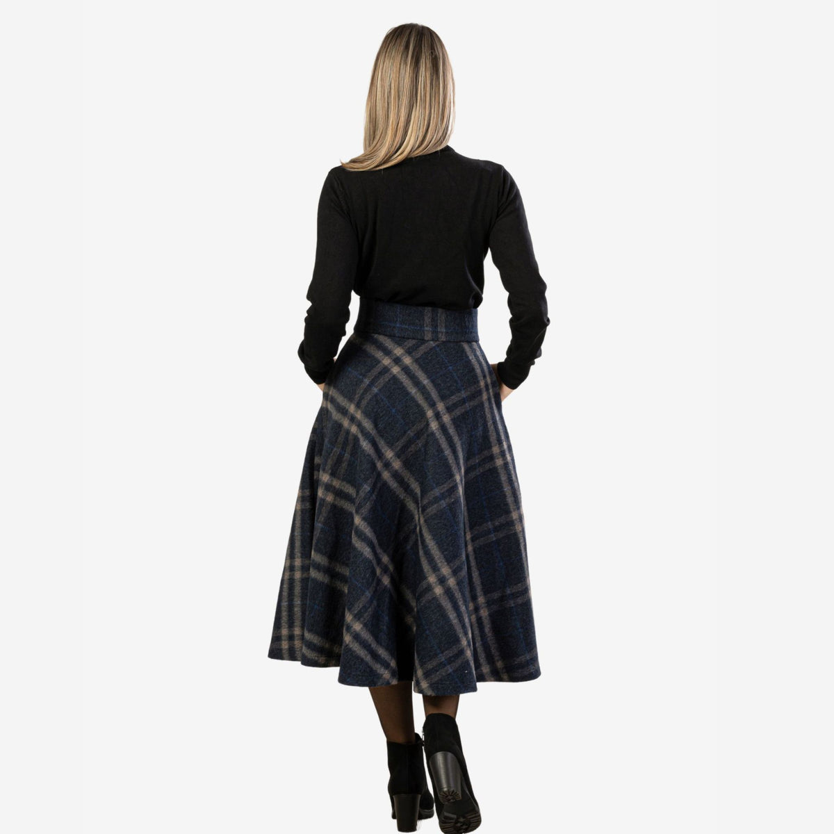 Lily Plaid Wool Midi Skirt