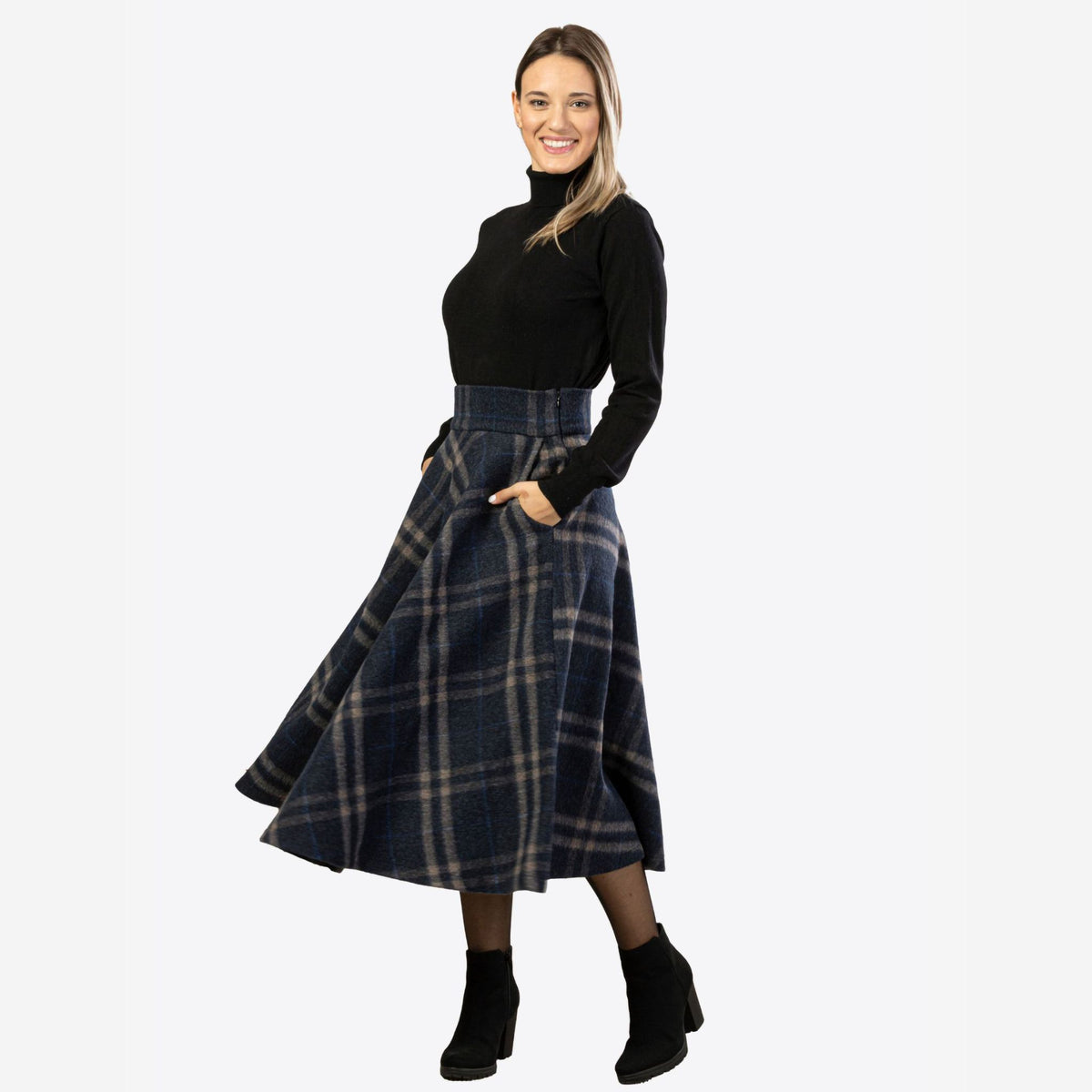 Lily Plaid Wool Midi Skirt