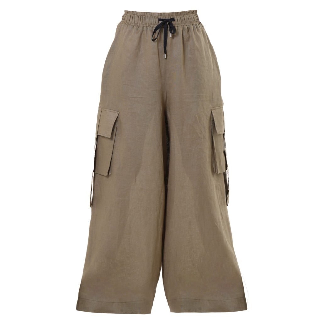 METAMORPHOZA - Linen Cargo Palazzo Pants | Khaki , buy at DOORS NYC