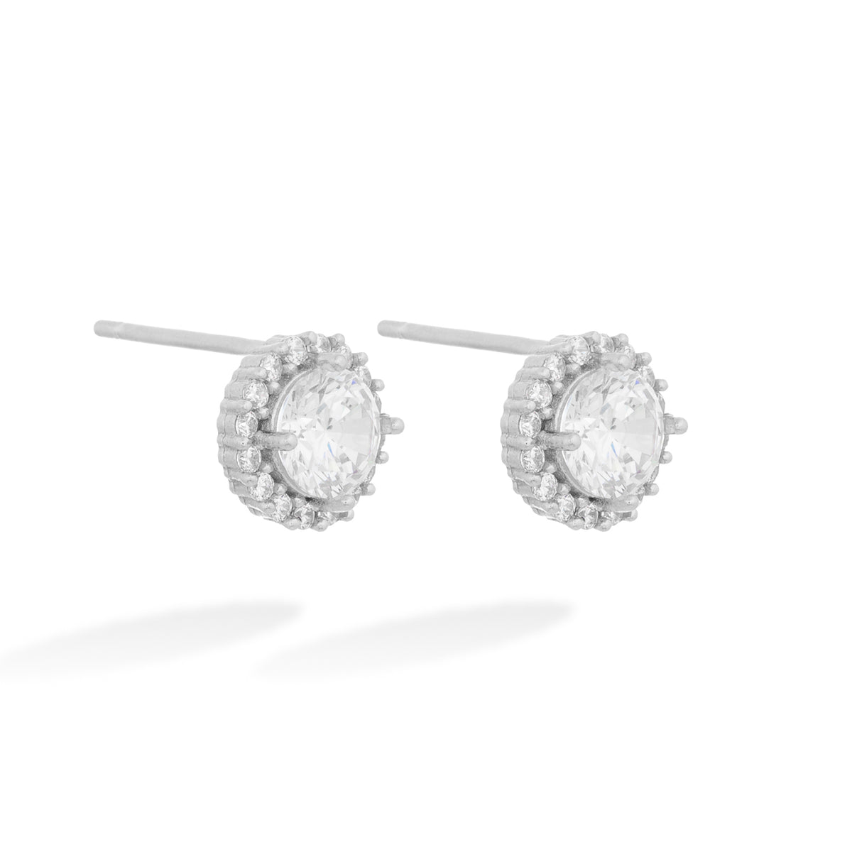 Silver Halo Stud Lomière Earrings with Zirconia
