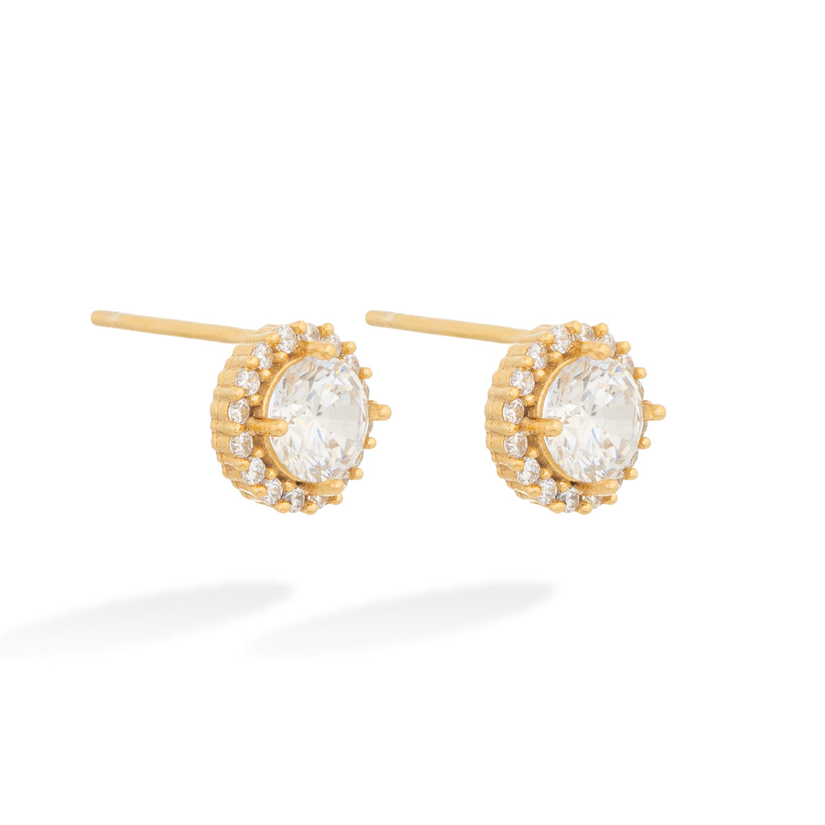 Gold Halo Stud Lomière Earrings with Zirconia