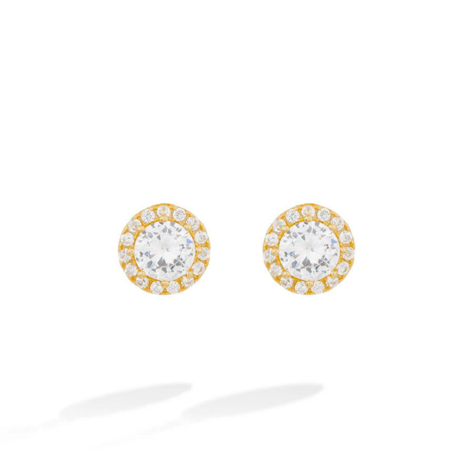 Gold Halo Stud Lomière Earrings with Zirconia
