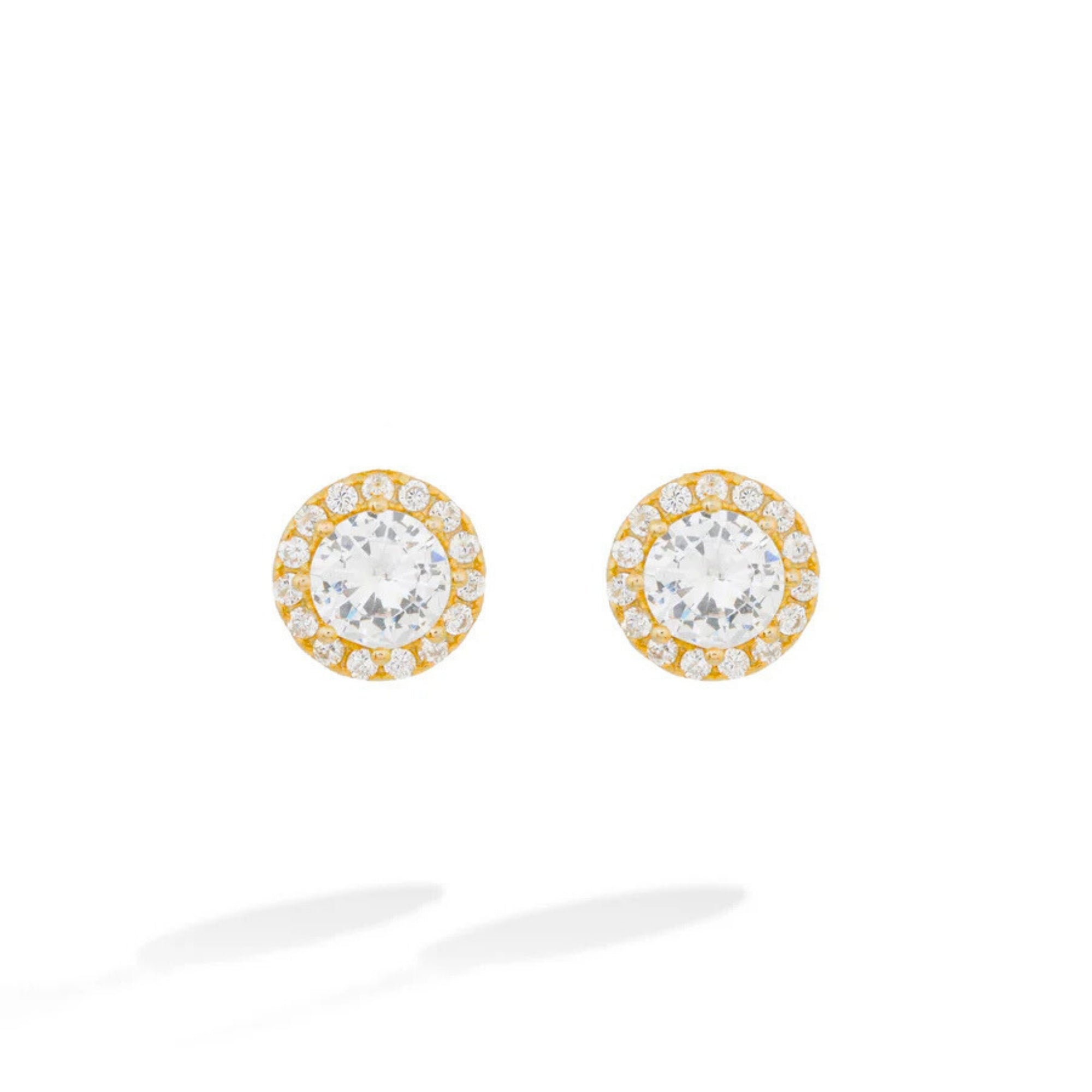 Gold Halo Stud Lomière Earrings with Zirconia