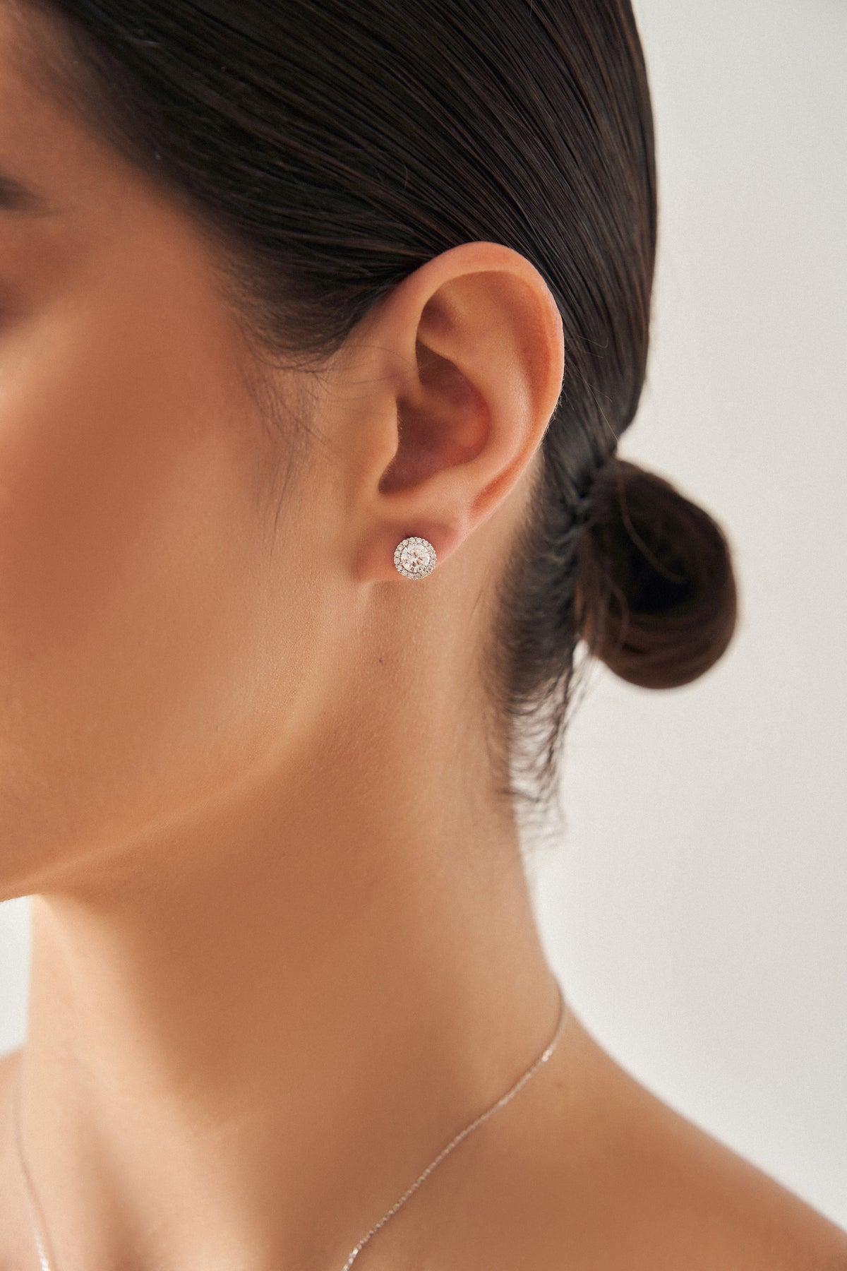 Silver Halo Stud Lomière Earrings with Zirconia